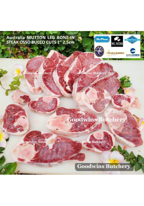 Mutton LEG BONE-IN kaki domba frozen Australia MIDFIELD steak osso bucco cuts 1" 2.5cm (price/pack 600g 2pcs)
